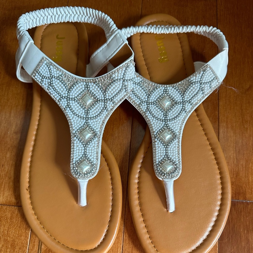 Jussy Sandals Brand New Size 6 White Beaded Sandals